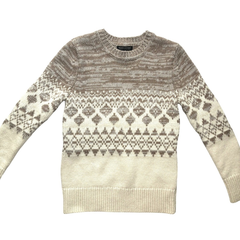 Banana Republic Italian Yarn Wool Alpaca Sweater Women Small Fair Isle Neutral